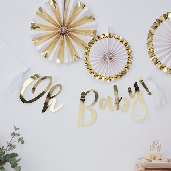 Gold OH Baby Bunting, Baby Shower Banner, Baby Shower Decorations, Gold Baby Party Decorations, Neutral Baby Shower, Gender Reveal Party