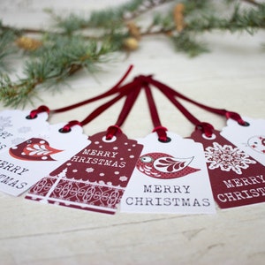 6 étiquettes cadeaux de Noël, étiquettes festives, emballage cadeau de Noël, étiquettes cadeaux de noël, fête de Noël, oiseaux flocons de neige étiquettes cadeaux festives
