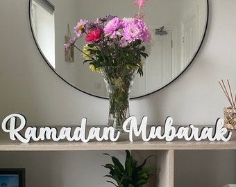Letrero de madera para mesa de Ramadán Mubarak, decoración para celebraciones del Eid, decoración para fiestas de Ramadán, colores a elegir.