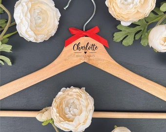 Personalised Engraved Bridal Wedding Dress Hangers Wooden, Keepsake Gift For Bride Bridesmaids Flower Girl, Wedding Day Wood Hangers