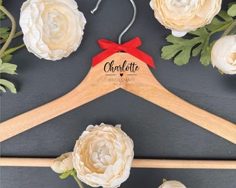 Personalised Bridal Wedding Dress Hangers Wooden, Keepsake Gift For Bride Bridesmaids Flower Girl, Wedding Day Wood Hangers
