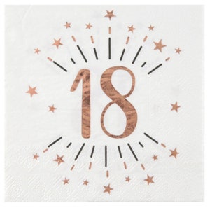 10 tovaglioli per la festa del 18° compleanno in oro rosa, tovaglioli di carta in lamina per il 18° compleanno, stoviglie per il 18° compleanno, articoli per la festa del 18° compleanno
