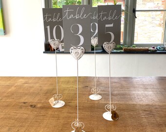 Heart Wedding Table Number Holder Tall, Shabby Chic Vintage Wedding Centre Piece, Rustic Vintage Wedding, Wedding Table Decoration