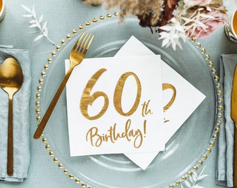 60th Birthday Party Napkins, 60th Birthday Gold Decorations, 60th Birthday Napkins, Sixtieth Birthday Party Napkins, 60th Party Decorations