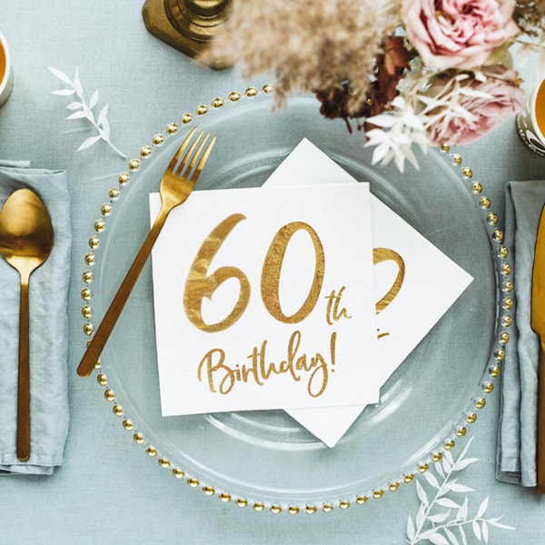 60th Birthday Party Napkins, 60th Birthday Gold Decorations, 60th Birthday Napkins, Sixtieth Birthday Party Napkins, 60th Party Decorations