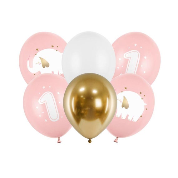  Decoraciones de primer cumpleaños para niña, kit de arco de  globos rosados, pancarta de feliz cumpleaños número 1, corona de globos de  oro rosa para decoración de fiesta de primer cumpleaños