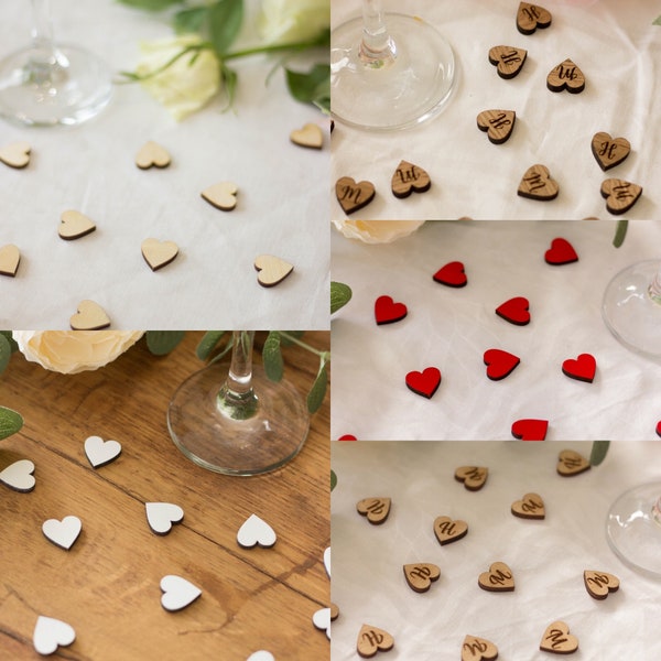 Wedding Table Heart Confetti, Personalised Wooden Heart Scatters, Wedding Table Decoration, Wooden Confetti, Engagement Party Table 72pc