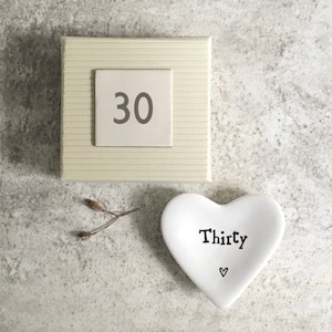 Mini Personalised Porcelain 30th Birthday Ring Dish, 30th Birthday Heart Gift, Girls 30th Keepsake, Porcelain Gift, Milestone Birthday Gift
