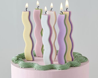 6 velas de cumpleaños pastel, toppers de pastel de cumpleaños ondulados, velas pastel, decoraciones de pasteles de fiesta de cumpleaños, decoraciones pastel