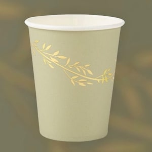 8 bicchieri di carta verde salvia con rametti dorati, bicchieri per il tè pomeridiano, stoviglie verde salvia, bicchieri di carta per matrimoni, bicchieri di compleanno
