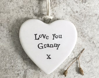 Porcelain Heart Granny Gift, Grandma Keepsake, Hanging Heart, Birthday Heart Gift, Christmas Porcelain, Nan Christmas Hanging Gifts