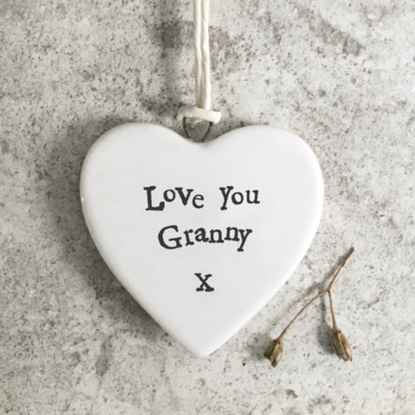 Porcelain Heart Granny Gift, Grandma Keepsake, Hanging Heart, Birthday Heart Gift, Christmas Porcelain, Nan Christmas Hanging Gifts