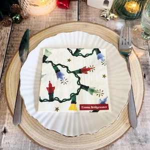 20 Cream Christmas Cocktail Paper Napkins With Fairy Lights Design, Festive Canape Party Napkins, Christmas Party Tableware, Holiday Napkins