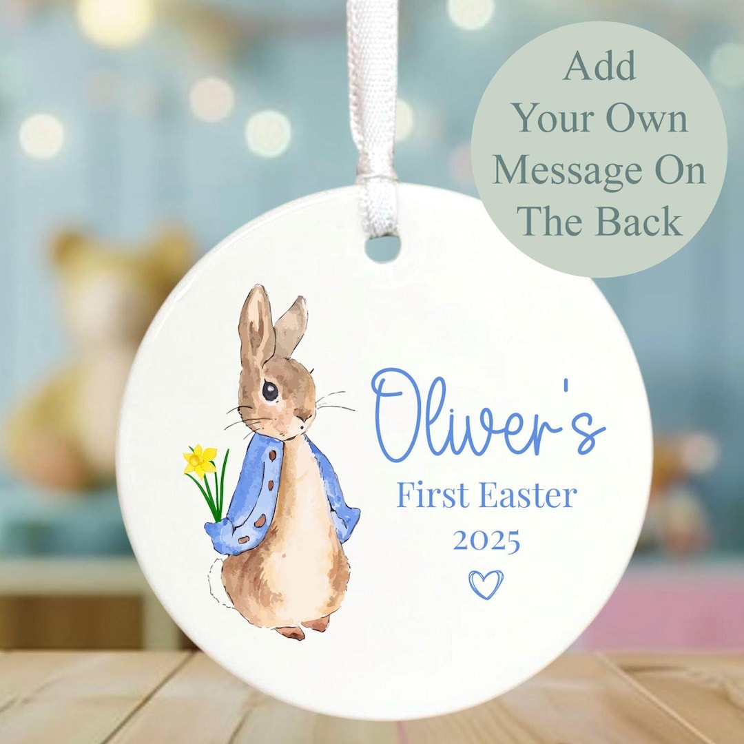 Personalised Peter Rabbit Easter Gift, Childrens Hanging Porcelain
