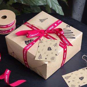2 fogli di carta da regalo con etichette regalo e nastro, set di carta da regalo natalizia, carta da regalo festiva ecologica