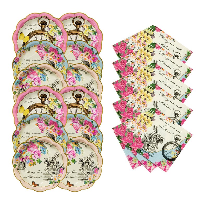 20 Truly Alice In Wonderland Napkins And 12 Party Plates Pack Mad Hatters Tea Party Afternoon Tea Party Floral Plates Napkins