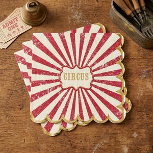 Vintage Circus Paper Napkins, Carnival Birthday Party Tableware, 3-Ply Disposable Napkins (Pack of 16, 33 cm)