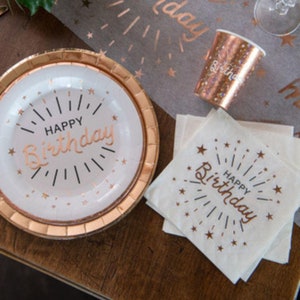 10 serviettes de table en or rose joyeux anniversaire, vaisselle de fête d&#39;anniversaire, serviettes de table de fête en or rose, décorations de joyeux anniversaire, articles de fête d&#39;anniversaire