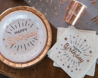 10 Rose Gold Happy Birthday Napkins, Birthday Party Tableware, Rose Gold Party Napkins, Happy Birthday Decorations, Birthday Partyware