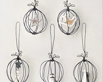 Rustic Wire Hanging Christmas Baubles Various Designs, Unique Festive Tree Decoration Gift, Christmas Decoration, Hanging Festive Decoration