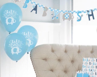 8 Blue Elephant 12'' Latex Balloons, Boys Baby Shower Balloon Decorations, New Baby Boy Balloons, Baby Party Balloons