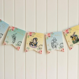Alice In Wonderland Party Bunting, Mad Hatters Tea Party Hanging Decorations, Wonderland Tea Party, Alice Wedding Decorations 3m