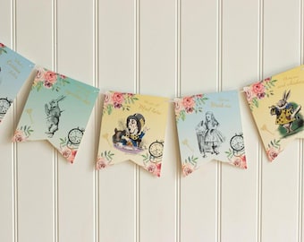 Alice In Wonderland Party Bunting, Mad Hatters Tea Party Hanging Decorations, Wonderland Tea Party, Alice Wedding Decorations 3m
