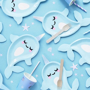 6 Narwhal Party Plates, Mermaid Birthday Party, Narwhal Under the Sea Birthday Party Decorations, 1st Birthday Party, Baby Shower Party