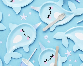 6 Narwhal Party Plates, Mermaid Birthday Party, Narwhal Under the Sea Birthday Party Decorations, 1st Birthday Party, Baby Shower Party
