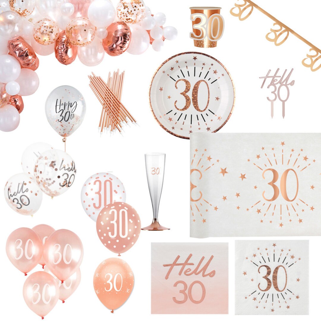 Rose Gold 30th Birthday Supplies, 30th Party Tableware and Decorations