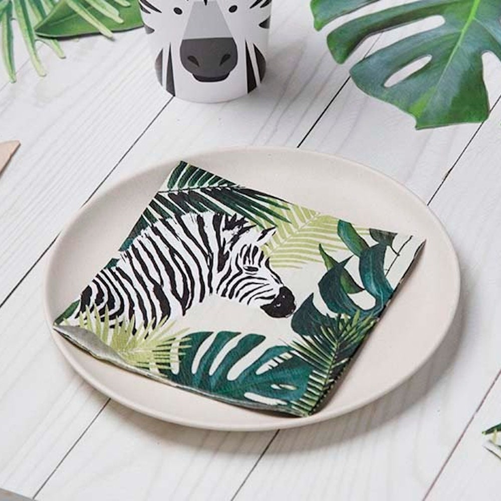 Details about / Tropical Palm Tree Zebra NapkinsJungle Animal Birthday Party Tableware x20