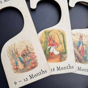 7 Peter Rabbit Nursery Hangers, Wooden Baby Clothes Dividers Colour Printed, New Born Gift, Baby Shower Keepsake, Wood Baby Keepsake image 6