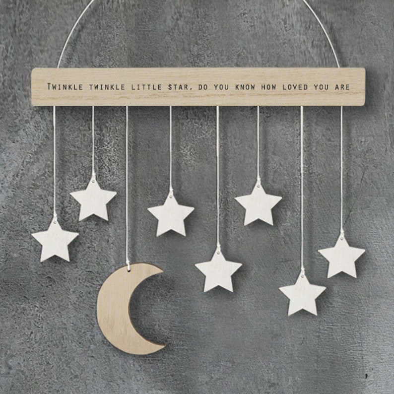 MINI Wooden Nursery Hanging Gift, Baby Shower Gift, Twinkle Twinkle Hanger With Moon & Stars, Baby Nursery Accessories 