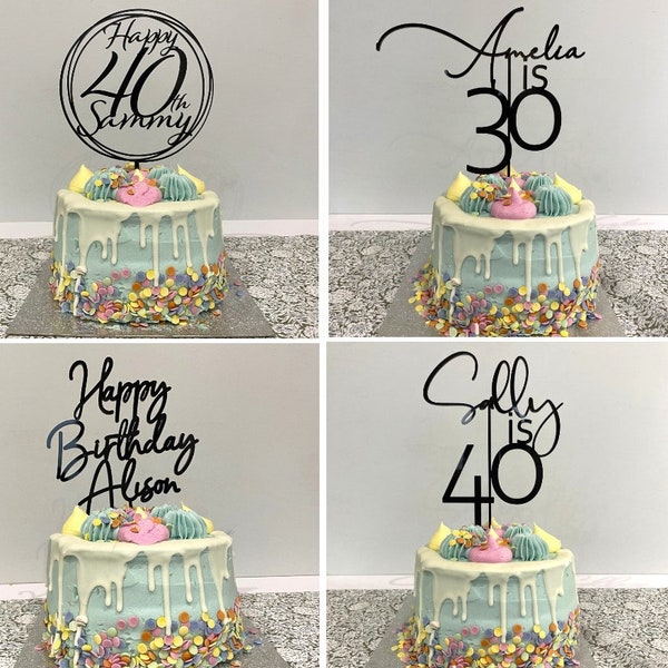 Acrylic Cake Toppers (Various Designs), Name Age Birthday Cake Toppers, Acrylic Colour Cake Decorations, Happy Birthday Topper