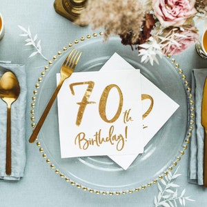 70th Birthday Paper Napkins, Luxury Gold Foil 70th Party Tableware, 70th Decorations X20