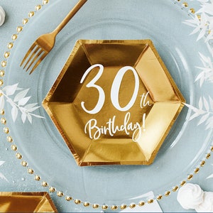 6 Gold 30th Birthday Paper Plates, Party Decorations, Birthday Party Supplies, 30th Paper Party Plates, Gold Party Plates