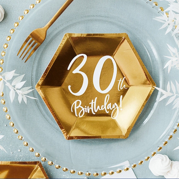6 piatti di carta per il 30 compleanno in oro, decorazioni per