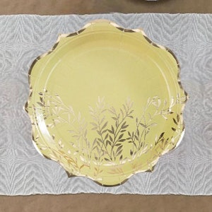 8 Sage Green Paper Plates With Gold Sprigs, Afternoon Tea Party Plates, Sage Green Tableware, Wedding Paper Plates