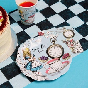 12 Alice In Wonderland Blue Paper Plates, Mad Hatters Party Wedding, Wonderland Party, Mad Hatters Plates, Afternoon Tea Party Plates