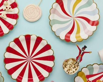 8 assiettes en carton pour fête sur le thème du cirque, anniversaire de fête foraine, vaisselle de cirque, assiettes pour enfants tourbillon de carnaval