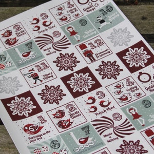 Hoja de pegatinas de los 12 días de Navidad, manualidades navideñas, pegatinas de Adviento, envoltorios navideños, pegatinas para manualidades, álbumes de recortes, 40 pegatinas