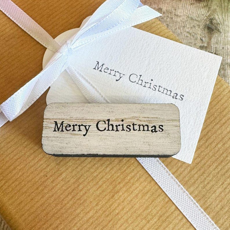 Merry Christmas Wooden Rubber Stamp, Diy Christmas Crafts, Gift Tags