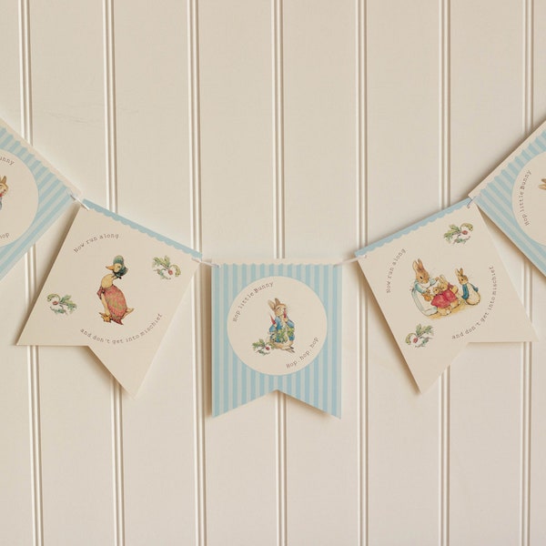 Peter Rabbit Bunting Garland, Christening Party Decoration, Baby Shower Backdrop, 1st Birthday Party Decorations, Easter Bunny Party 3M