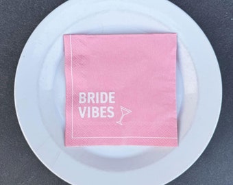 20 Small Hen Night Pink Napkins, Bride Vibes Cocktail Paper Napkins, Bachelorette Party Napkins, Bridal Shower Tableware