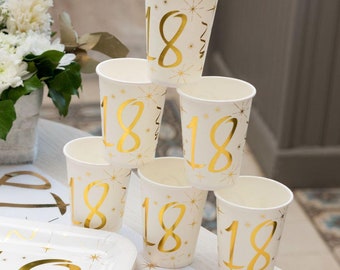 10 Gold 18th Birthday Paper Cups, Age 18th Birthday Party Cups, Gold 18th Birthday, Milestone Birthday, 18th Tableware Decorations
