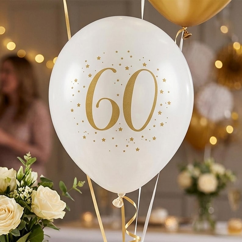 60in Gold Color 8 Gold Age 60 Balloons, 60th Birthday Party Balloons, 60th Party ...