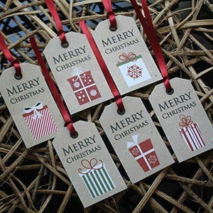 6 Christmas Gift Tags, Festive Tags, Christmas Gift Wrapping, Holiday Gift Tags, Xmas Gift Tags, Christmas Presents, Kraft Tags