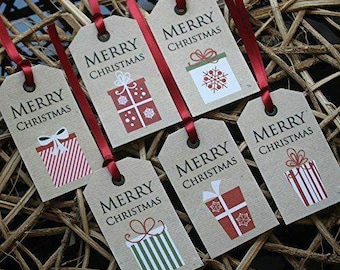6 Christmas Gift Tags, Festive Tags, Christmas Gift Wrapping, Holiday Gift Tags, Xmas Gift Tags, Christmas Presents, Kraft Tags