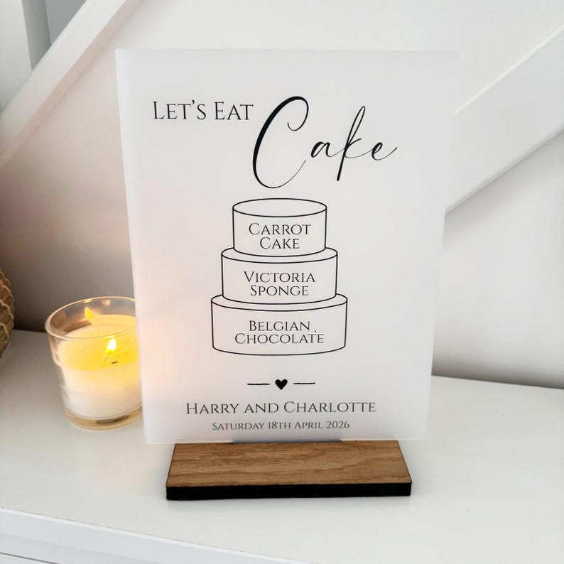 Personalisierte Hochzeitstorte Menü, Hochzeit Dessert Zeichen, Party Kuchen Flavours Zeichen, klassisches A5 A4 undurchsichtiges Acrylschild, benutzerdefinierte Menüs der Kategorie 2 Bild 5
