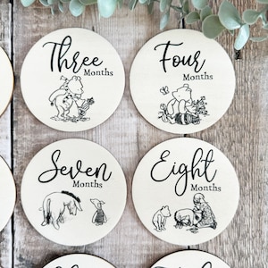 12 Wooden Baby Milestone Photo Discs, Winnie the Pooh Newborn Gift ...